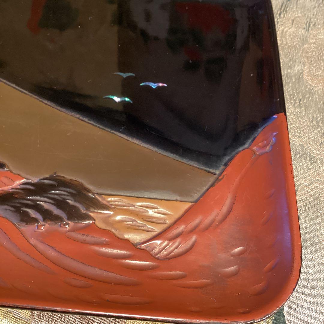 A1039 木製輪島塗　富士山　蒔絵　角盆　1枚