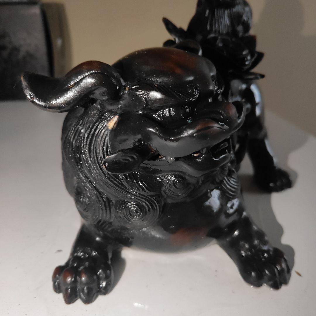 美品】牡丹獅子 照雲作 青銅製 置物 黒漆調 魔除け 縁起物 彫刻 - メルカリ