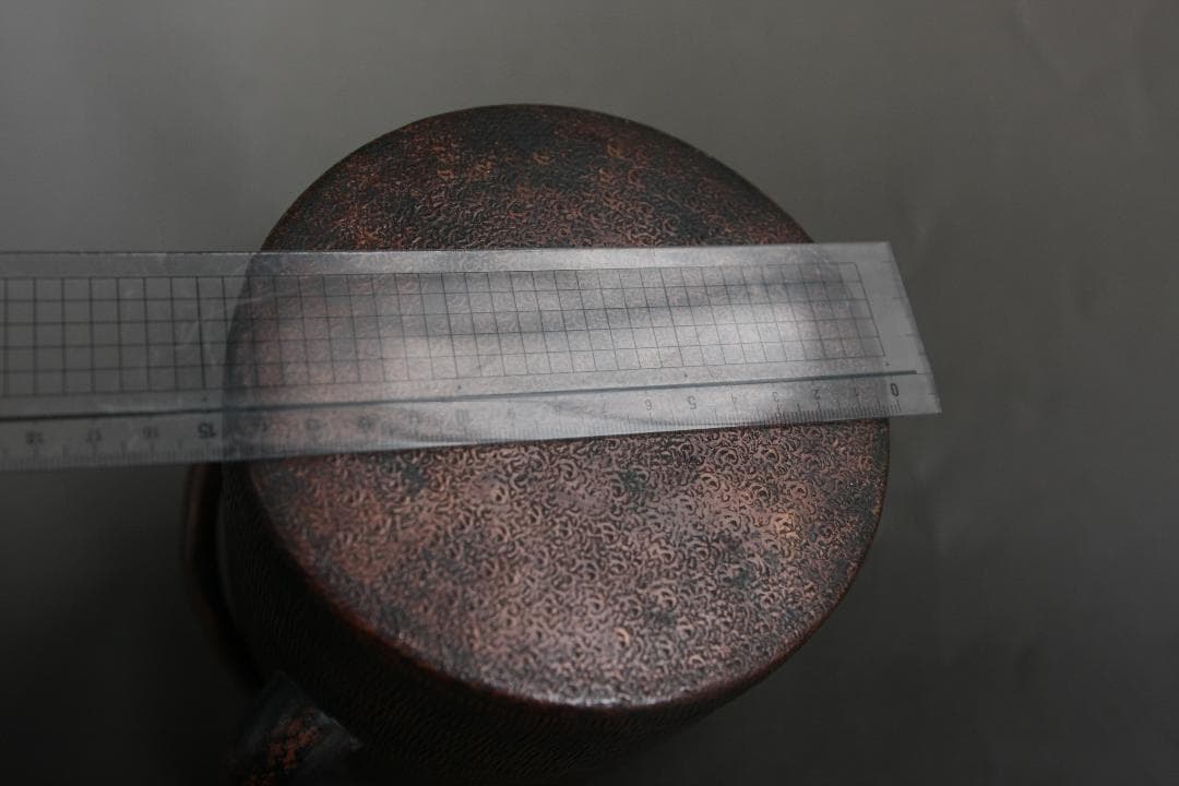 希少 槌目加工 打ち出し紋様入り銅製ヤカン 茶道 薬缶 やかん 細身 繊細