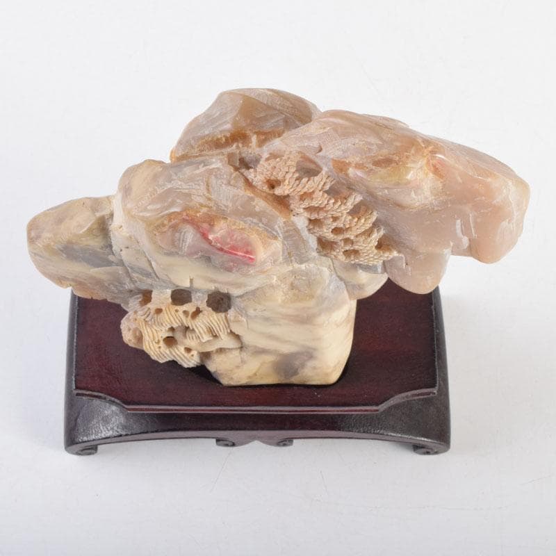 中国 玉石寿山石鶏血彫刻 山水雕 置物 唐木台付 V 9220 - メルカリ