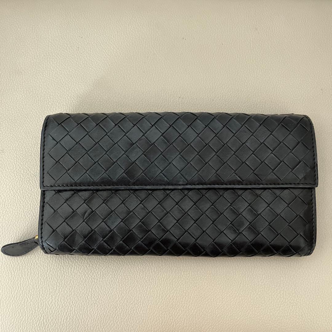 ボッテガ・ヴェネタ 二つ折り財布 黒 レザー