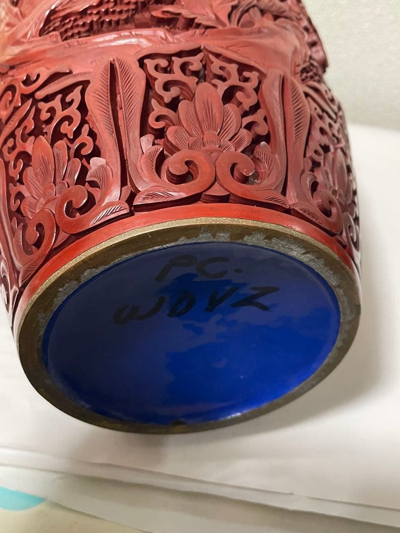 中国美術 堆朱 剔紅花瓶 美品アンティーク 高さ約39㎝ - メルカリ