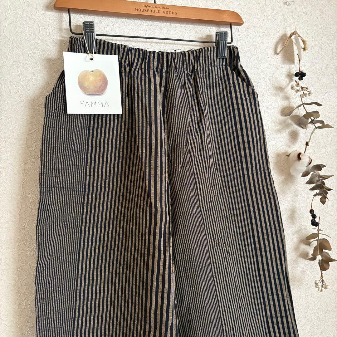 ꕤ新品未使用ꕤヤンマ産業　会津木綿　ダボダボパンツ❶ぼかし縞紺10㎝プラス丈