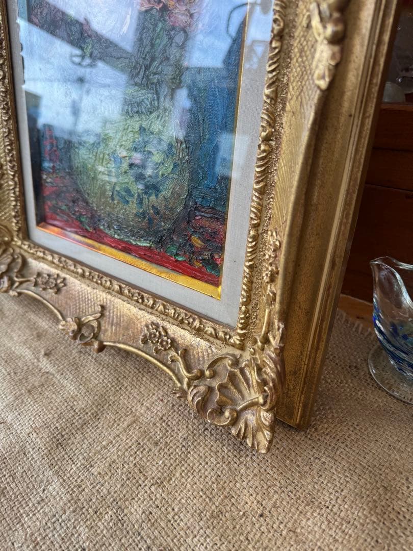 s*a様 花瓶のバラ 油彩画 金色フレーム付き