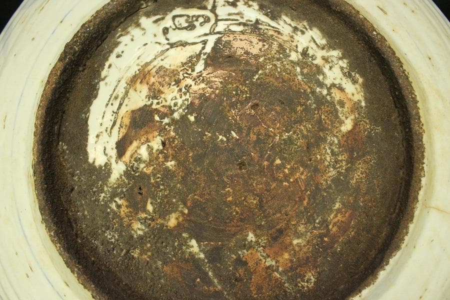 中国美術 青花 呉須 古染付 帆船図 大皿 φ47cm 明 貿易船(LC647)