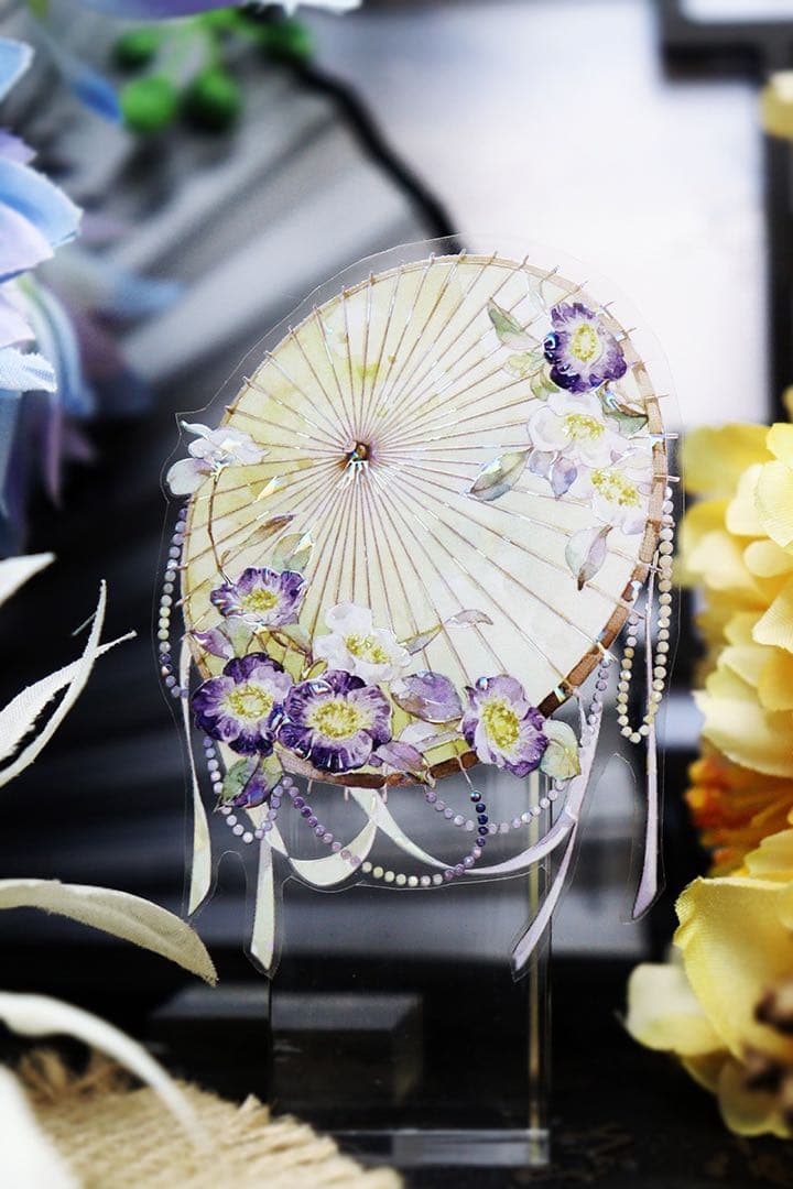 海外マスキングテープ巻売り 花和傘 フラワー 人物マスキングテープ