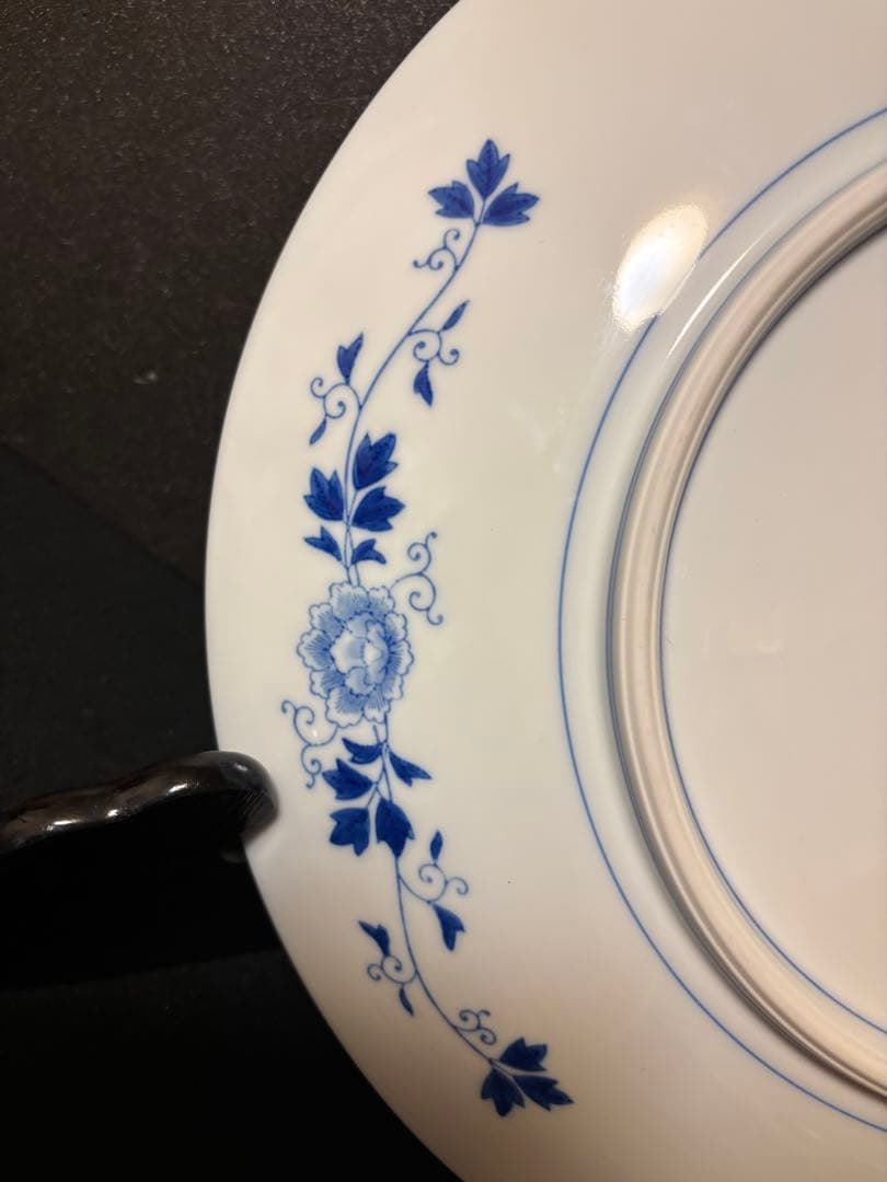 大人気　37.5cm 木箱付き　深川製磁 瑠璃牡丹　大皿 プレート 飾皿　希少