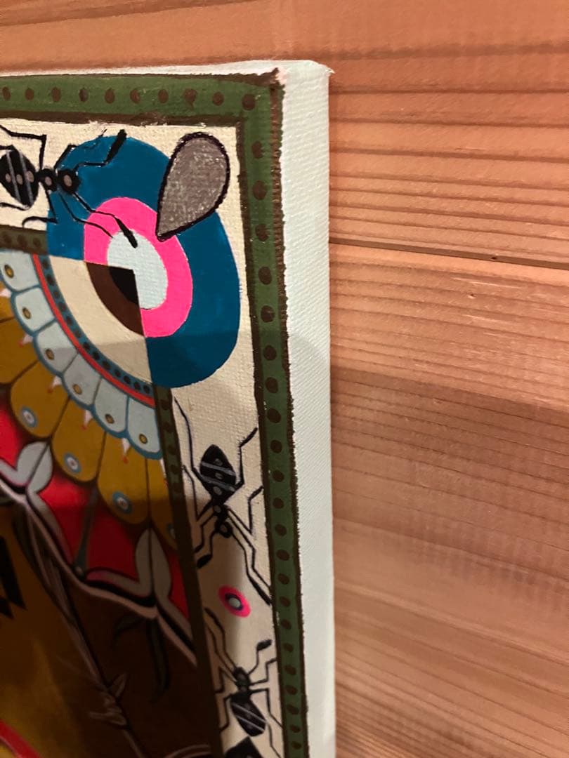 現代アート 油彩画 肉筆 一点物 スカル ピクセルハート F6号相当 ガレージ