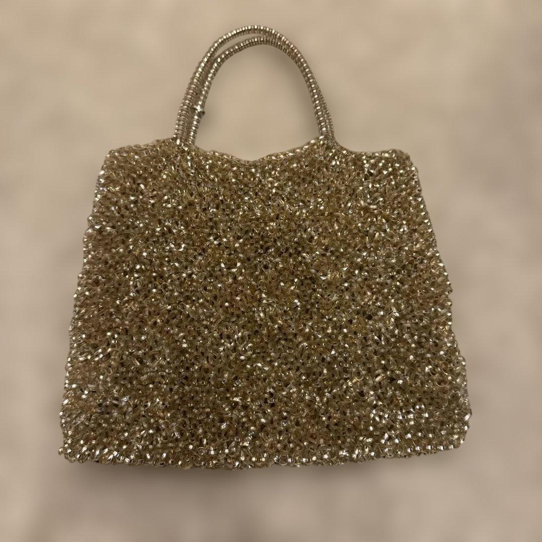 アンテプリマビジューリボンデザイン ゴールドハンドバッグ