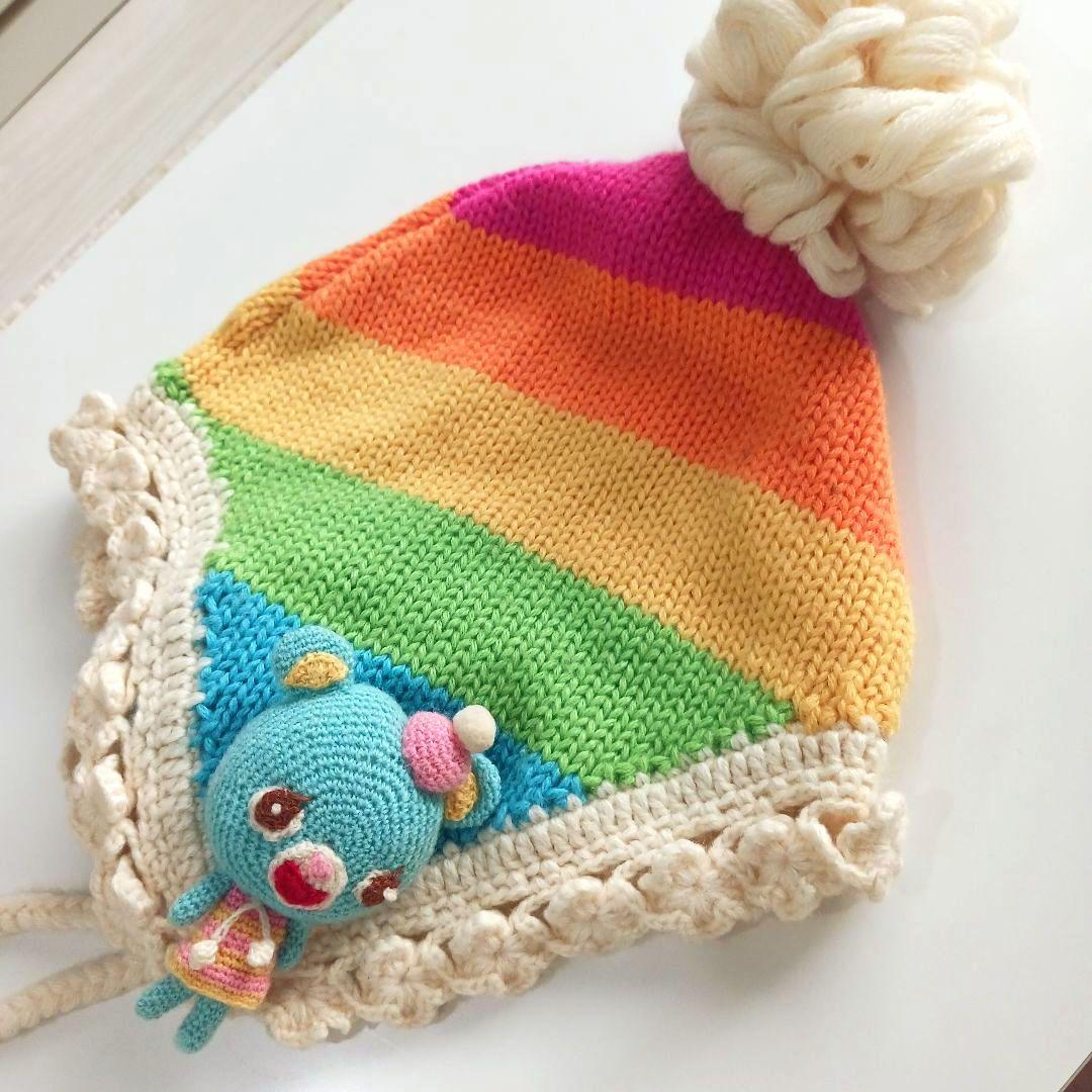 mezzo piano あみぐるみ付き ニット帽 ポンポン レア