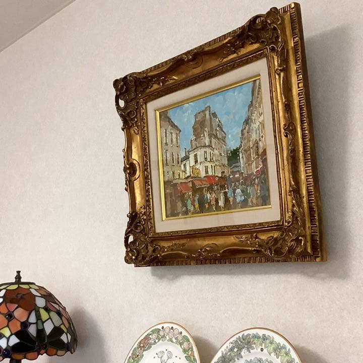 【嶋津俊則/モンマルトルの坂道】油絵 額縁付き サインあり(F3)