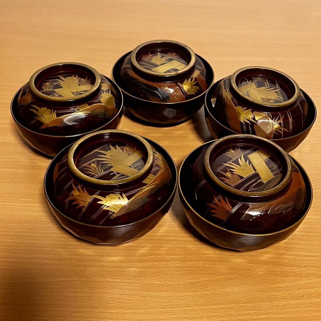 【輪島塗】希少　菖蒲 八橋図 金蒔絵 縁金 溜塗