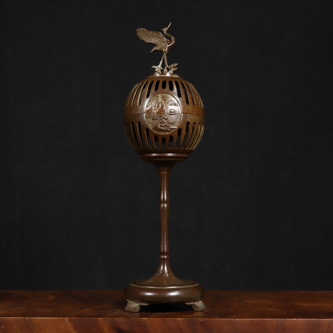 銅製 鶴守宮灯香炉檀香炉 禅意 茶室薫香炉 香道具 装飾品 工芸品 置物