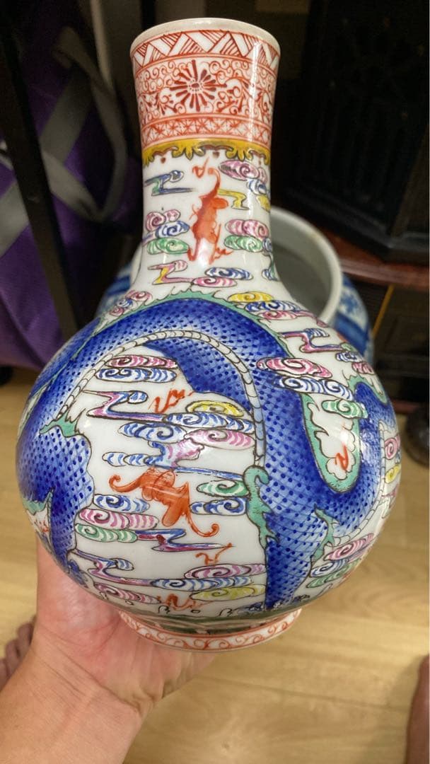 清朝 中國古美術 球形急須と多色瓶骨董品