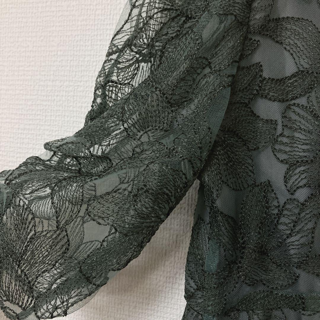 ジェロ　エメ　チュールエンブロイダリーレースパイピングパーティードレス　L