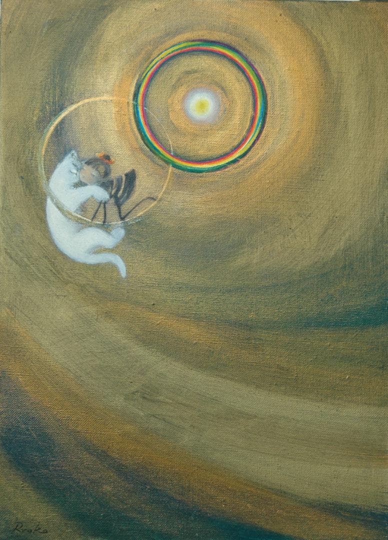 油絵 菅家令子 絵 絵画インテリア額付(黒) F4-030119 子猫子犬女の子