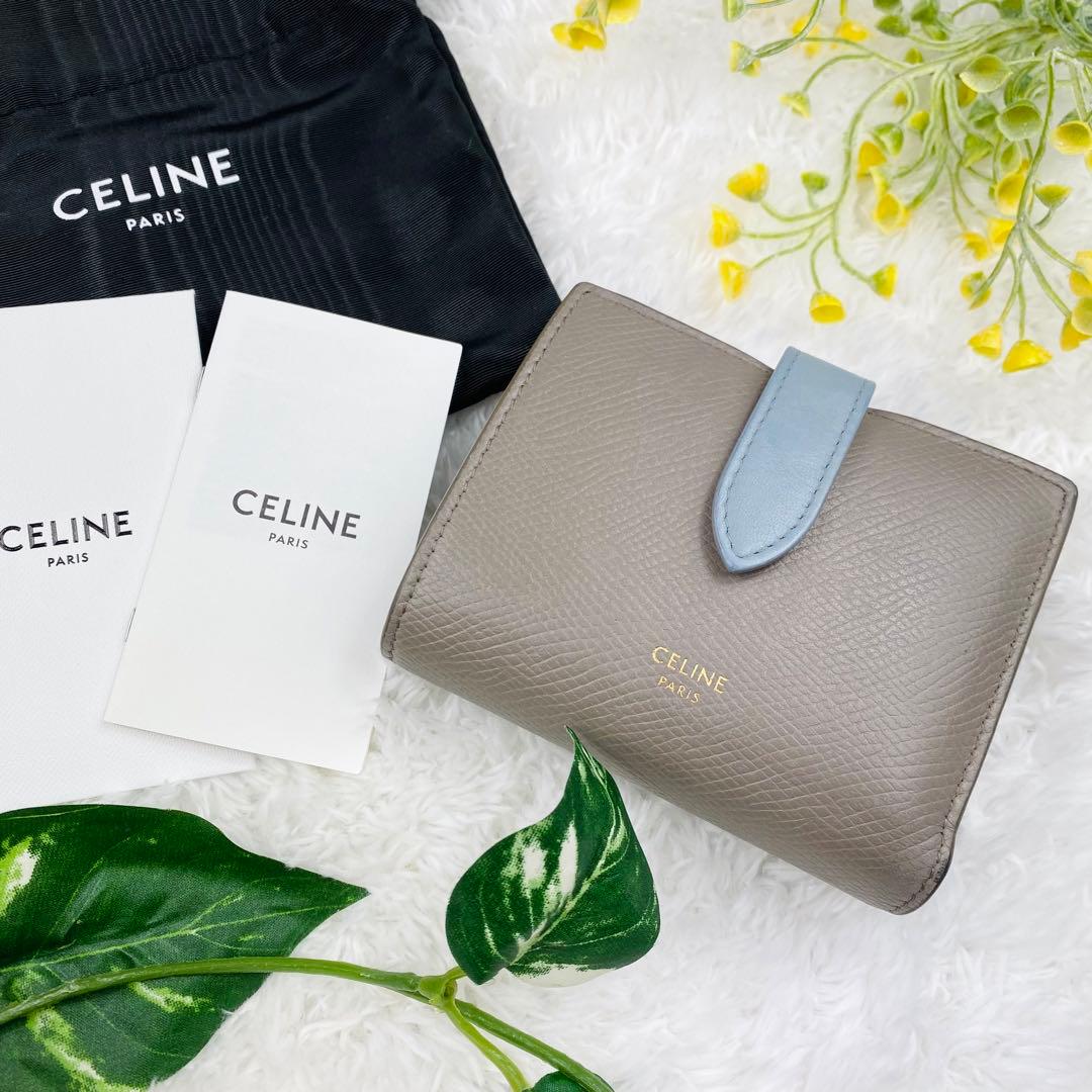 CELINE スモール ストラップ ウォレット 折り財布 グレー 付属品付き