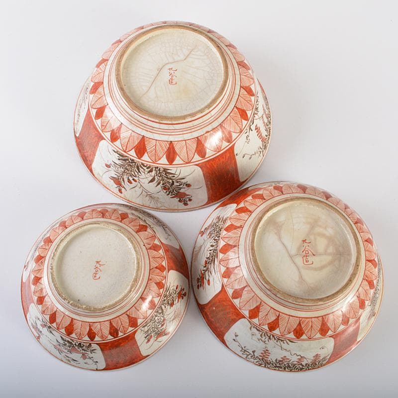 九谷焼 古九谷 赤絵金彩 窓絵 山水人物花文 三ッ組鉢 D R6530B - メルカリ