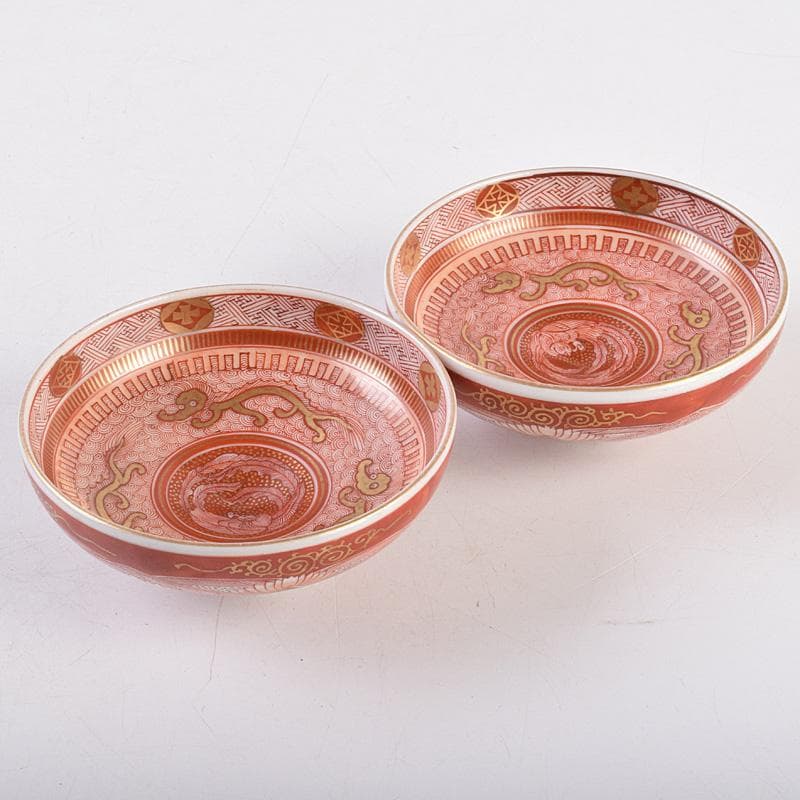 九谷焼 古九谷 赤絵金彩 鳳凰文 盃 一對 時代箱付 D R8979 - メルカリ