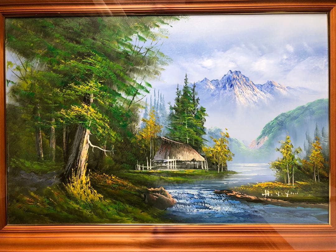 風景画 油彩画 木製フレーム 風景 油彩画 木製フレーム付き 風景画 油彩画