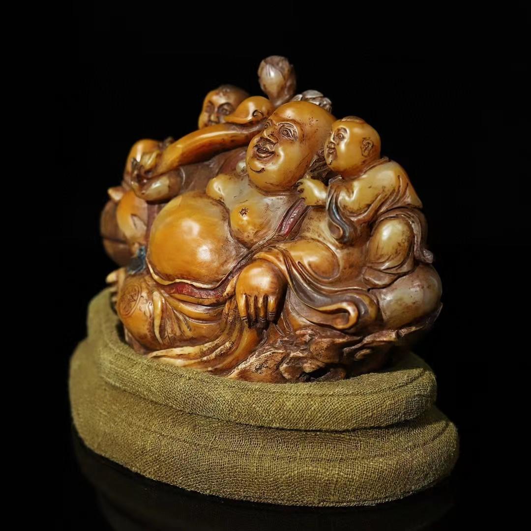 旧家蔵出古美術盤山龍·藏龍 細工彫刻寿山石 時代物アンティーク骨董品