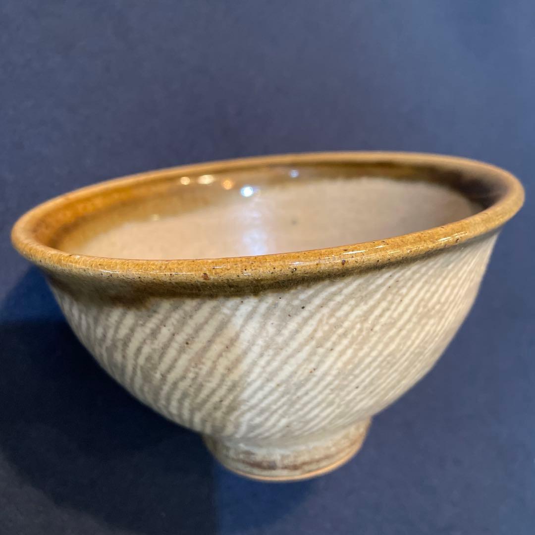 人間国宝【島岡 達三】(造)の『地釉象嵌縄文 茶碗』 茶道具 茶碗