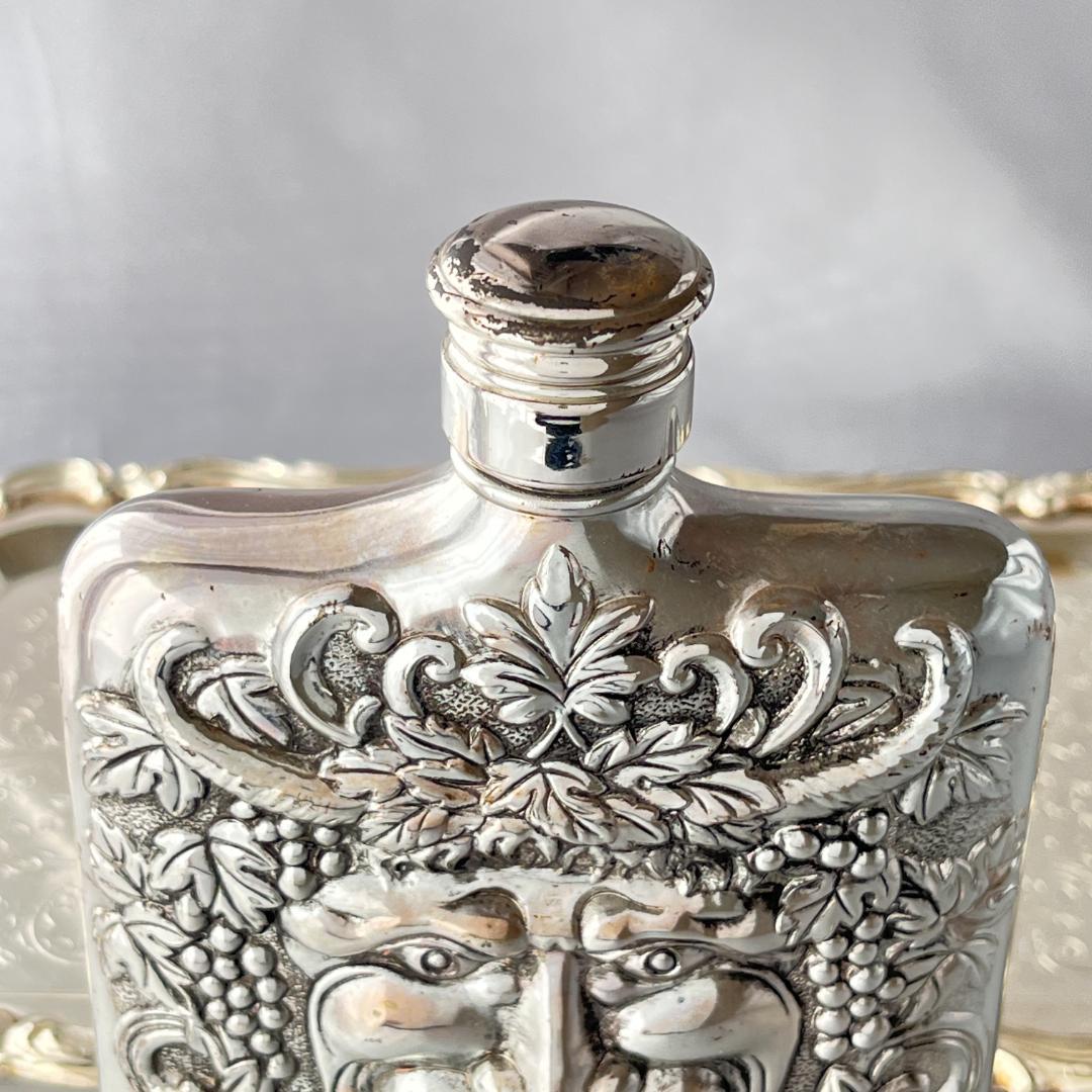 【Godinger】 バッカスのフラスク【シルバープレート】ウイスキーボトル