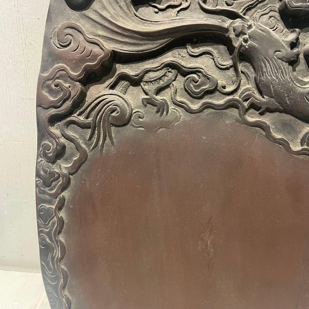 書道具 中国美術 古硯　龍彫刻大型硯 工芸 骨董品 インテリア コレクション