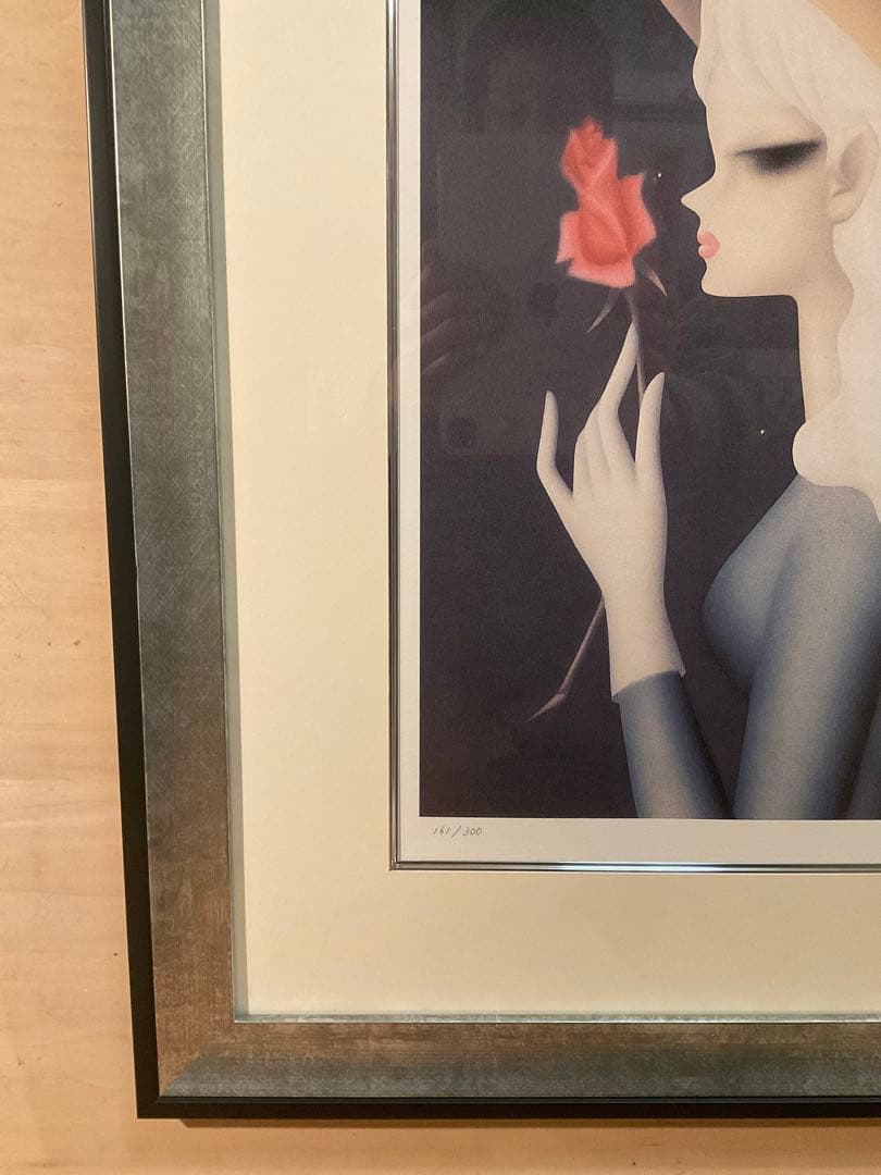 東郷青児 「バラ一輪」 リトグラフ 直筆サイン・エディション・作品