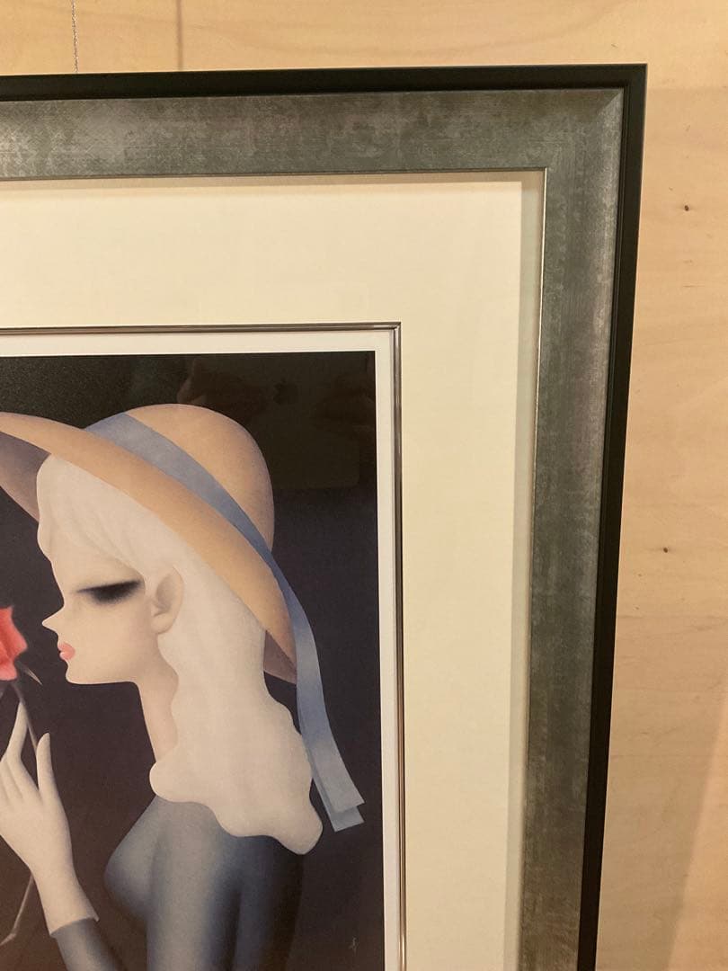 東郷青児 「バラ一輪」 リトグラフ 直筆サイン・エディション・作品