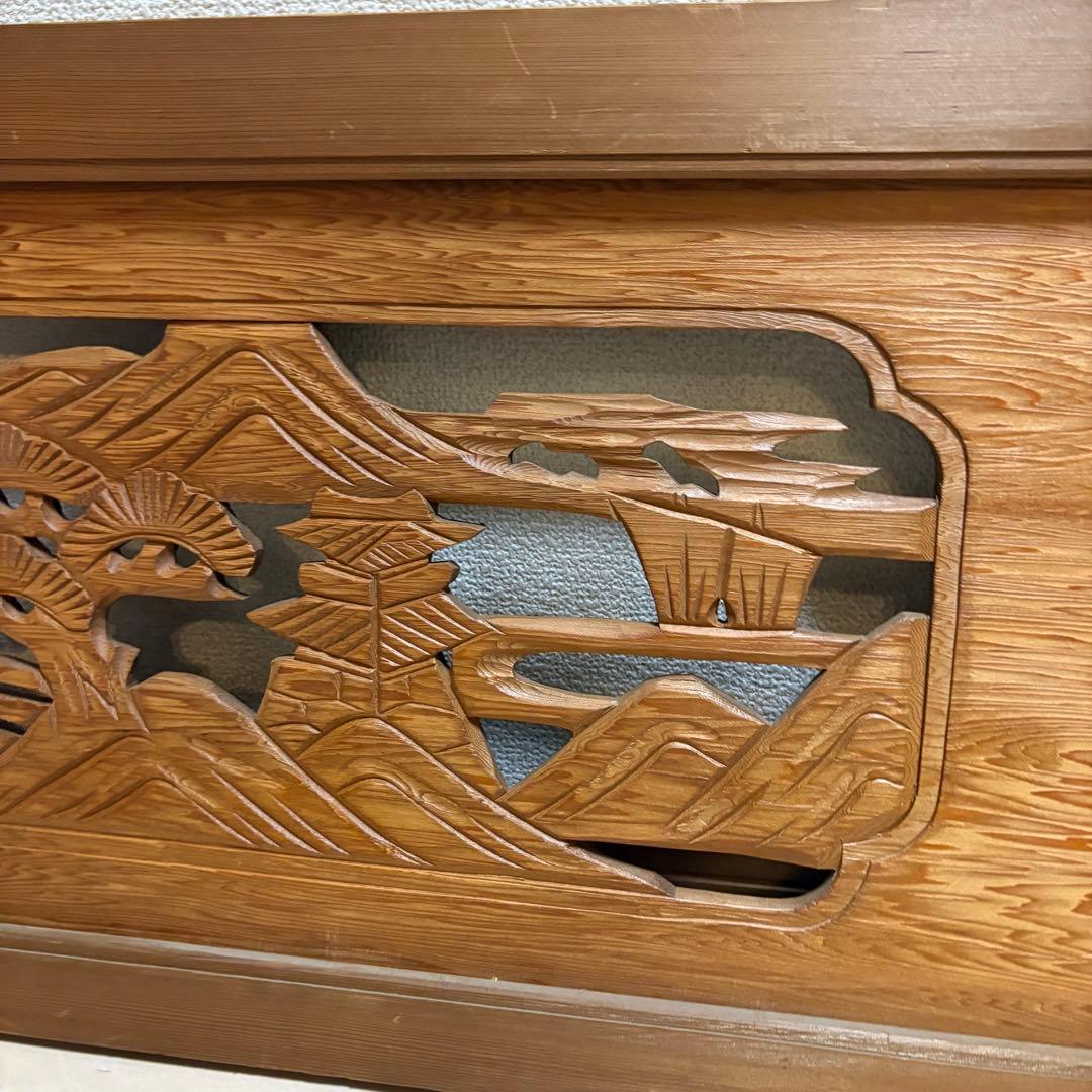 欄間 芸術 木製彫刻アートパネル 松の木 城