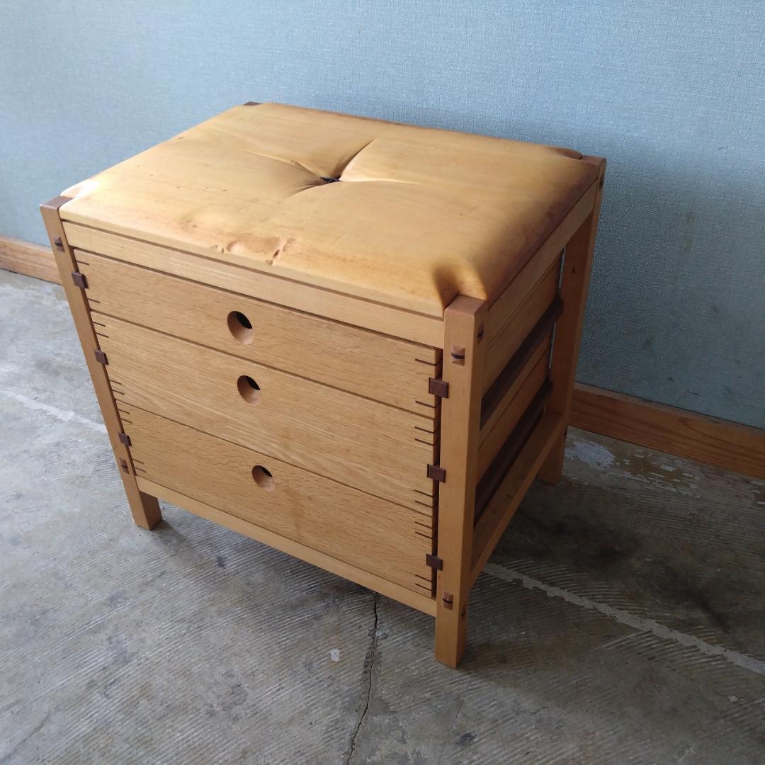 木製　スツール　引き出し付　組み木
