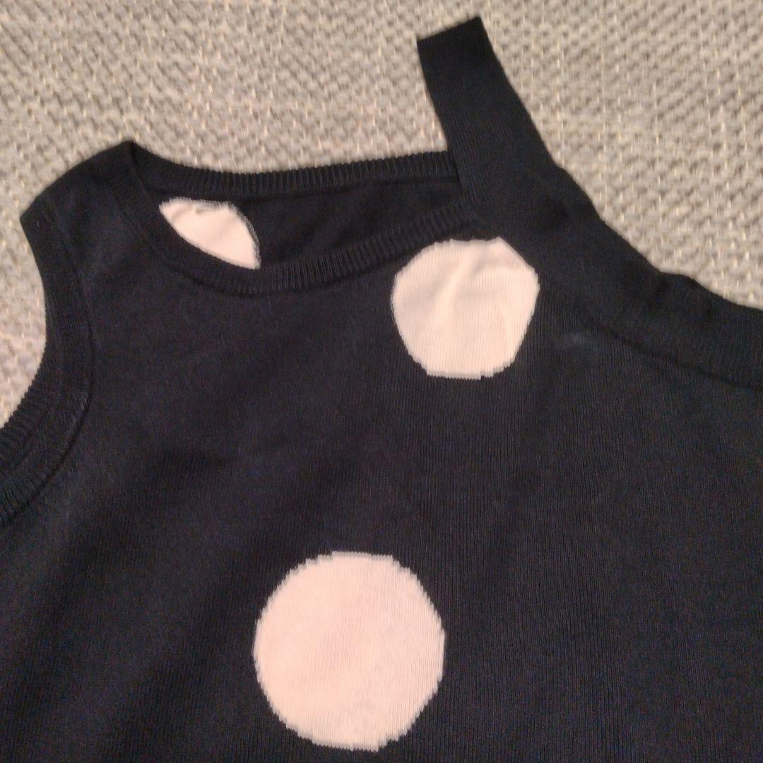 Y's ワイズ ポルカドット 変形ノースリーブニットトップス 黒 ブラック