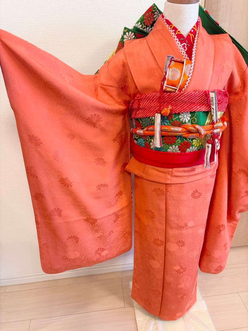 七五三 7歳 祝い着 フルセット 正絹 無地 地紋 レトロ M2505271