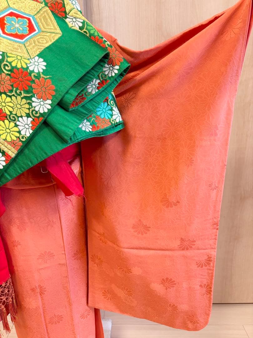 七五三 7歳 祝い着 フルセット 正絹 無地 地紋 レトロ M2505271