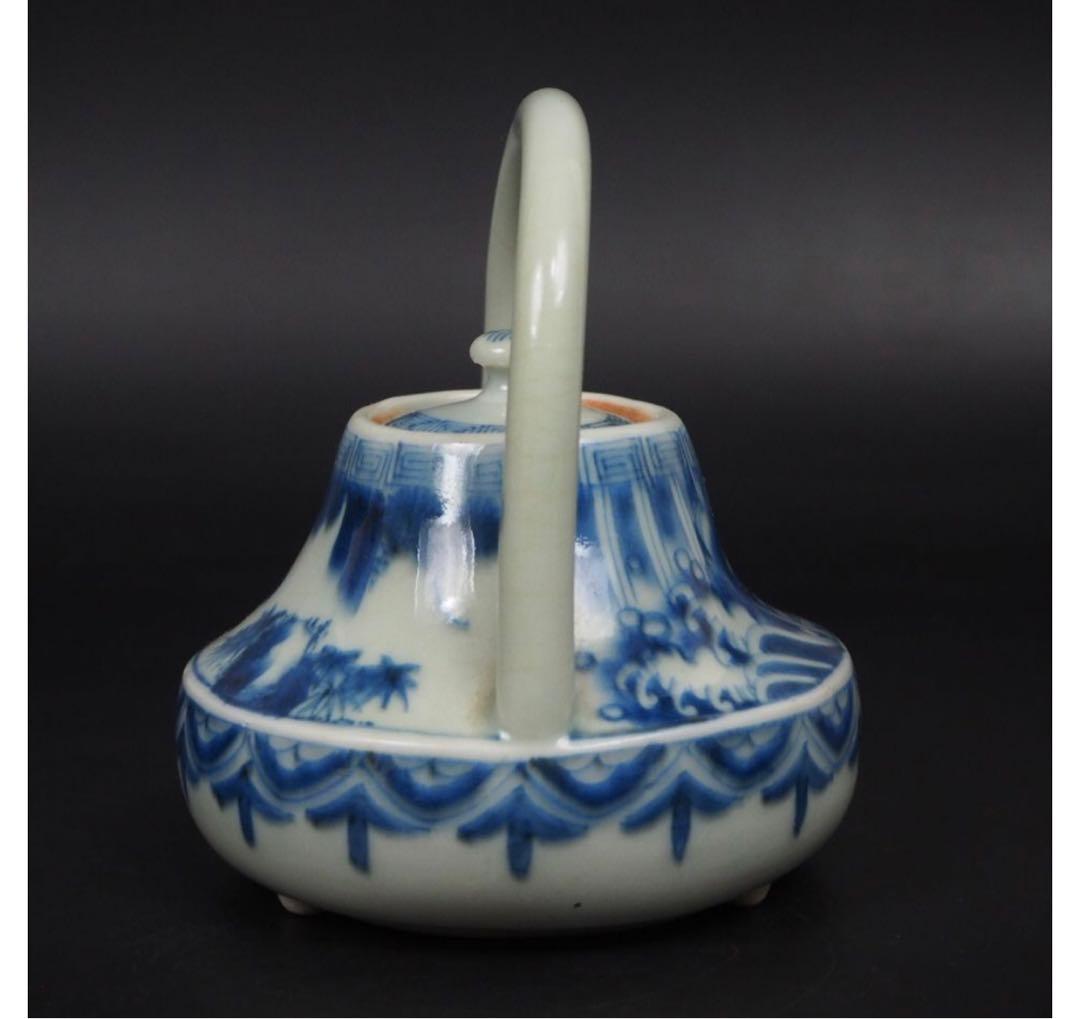 送料無料 江戸期嘉永6年（咸豊年相当）青華銚子/茶注（長口茶壷）完品