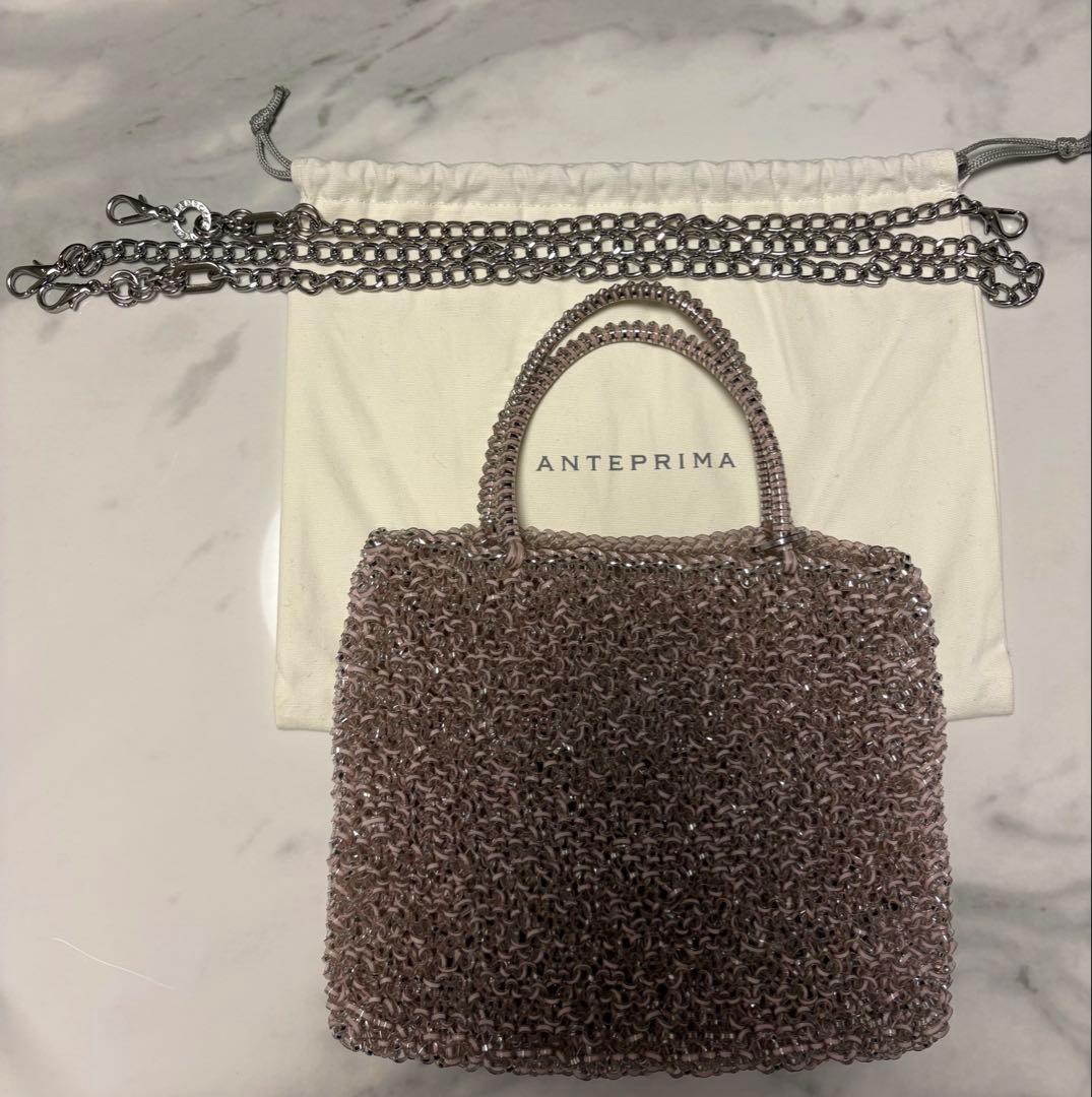 【美品】ANTEPRIMA スタンダードスクエア ミディアム ピンクシルバー