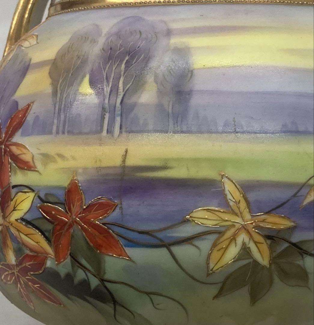 B411s「花のある風景図 花生」オールドノリタケ ハンドペインティング