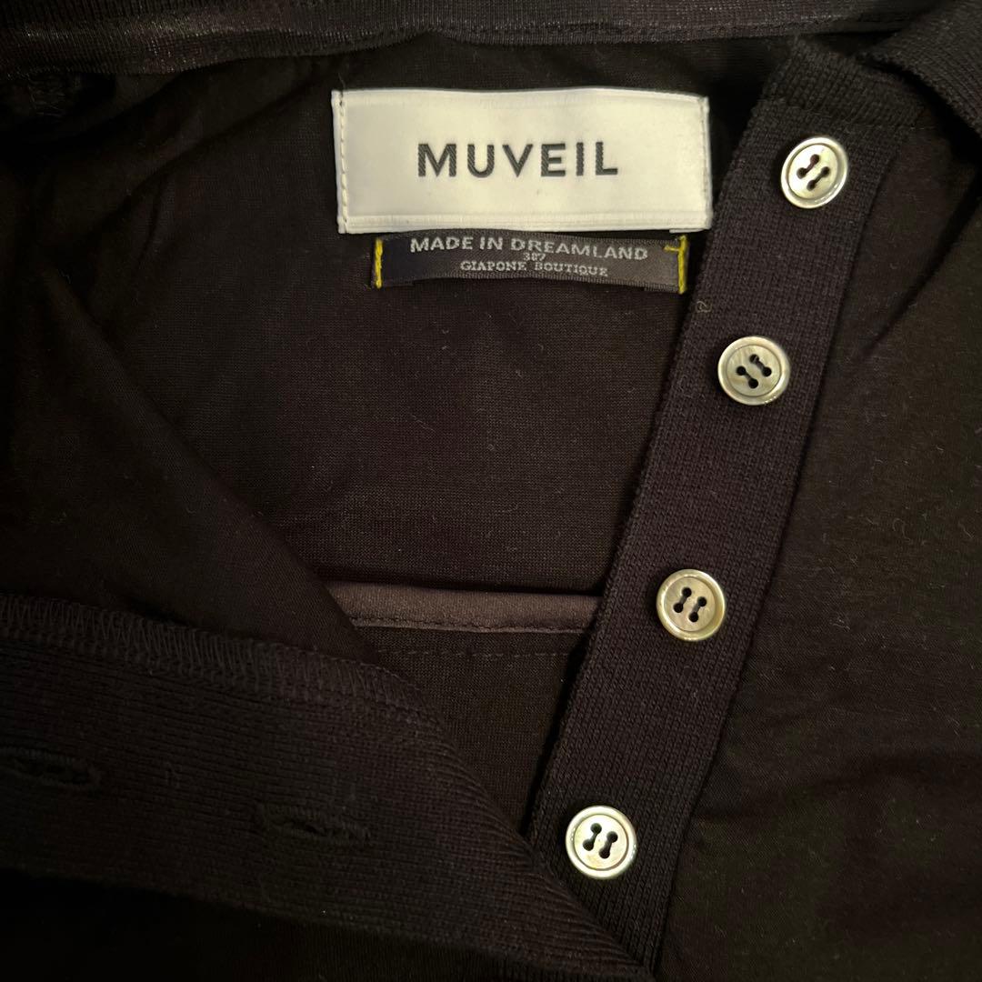 MUVEIL 花モチーフポロシャツ ブラック　36