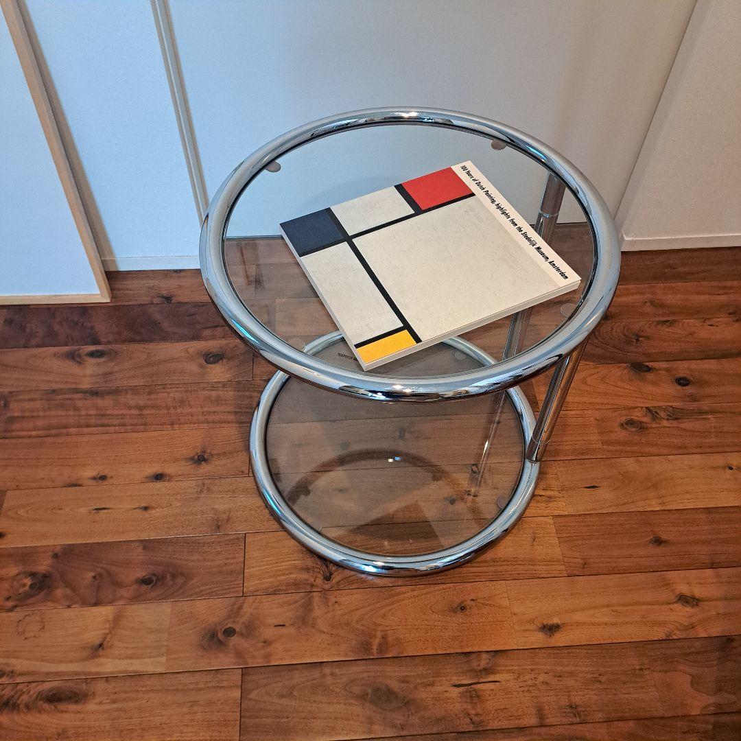 ガラス サイドテーブル 二段 ミッドセンチュリー モダン ラウンド 丸