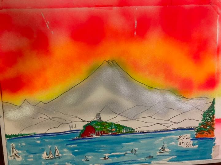 幻想絵画、空飛ぶ画家糸川裕志の富士山曼荼羅の箱絵