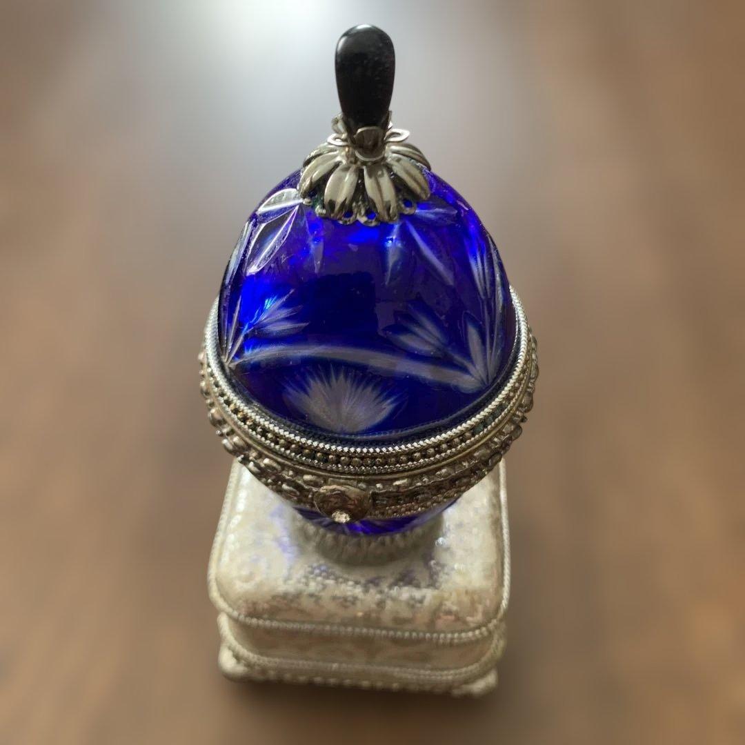 アンティーク⭐️コバルトブルー切子ガラス⭐️オルゴール付きリング