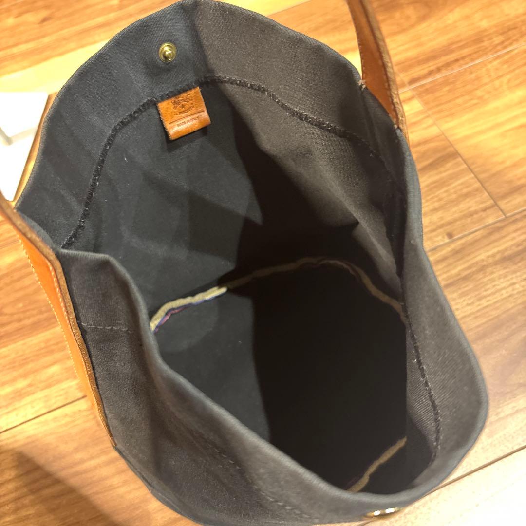 【美品】IL BISONTE イルビゾンテ キャンパス×レザー ハンドバッグ