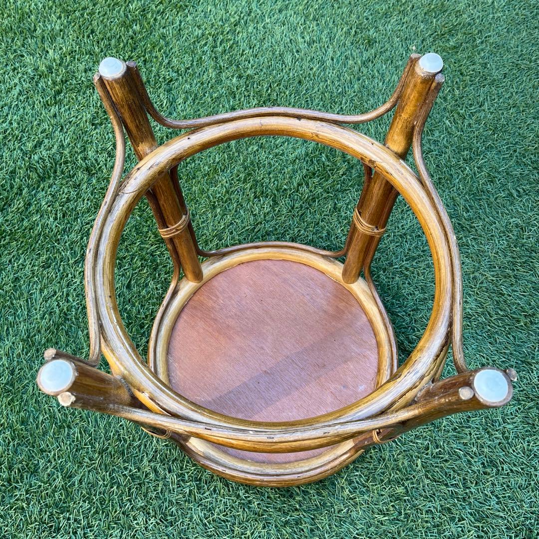 昭和レトロ】藤 ラタン 丸テーブル 丸椅子セット