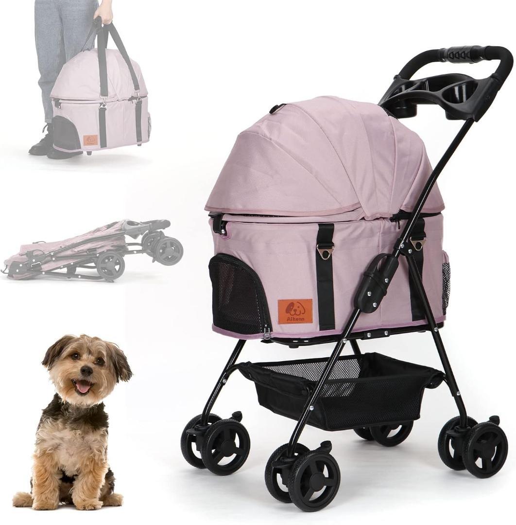 ピンク 分離式 ペットカート 4輪360°回転 折りたたみ 犬用ベビーカー