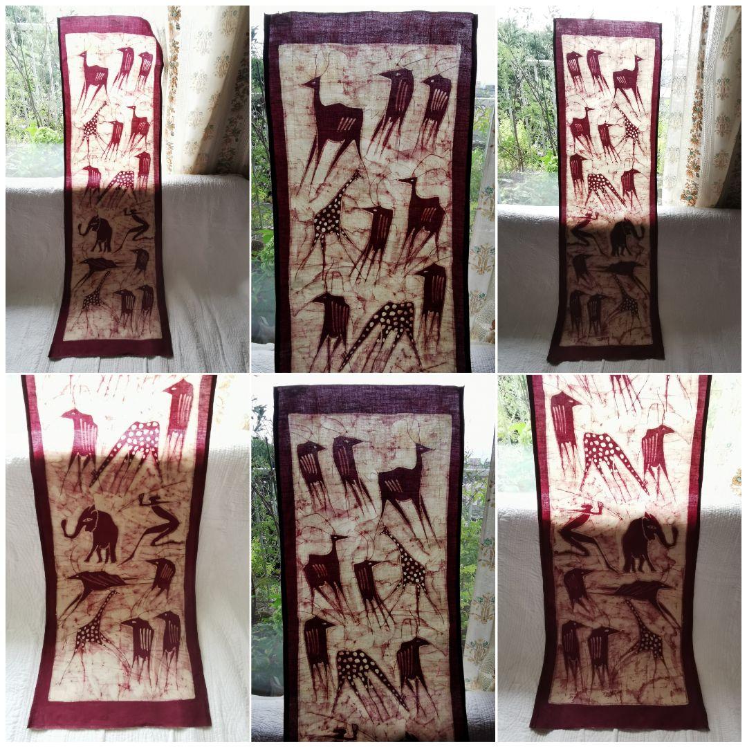 フランスアンティーク店購入バティック 洞窟装飾壁画 古代動物 蝋纈染