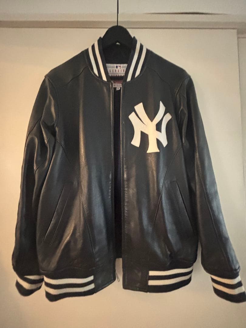 ら*ʔ様 supreme Yankees レザー　スタジャン Supreme Yankees Leather Varsity Jacket Navy Men's - SS15 - US
