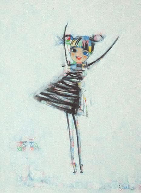 油絵 菅家令子 絵 絵画 インテリア 額付(黒）F4-080815 可愛い女の子