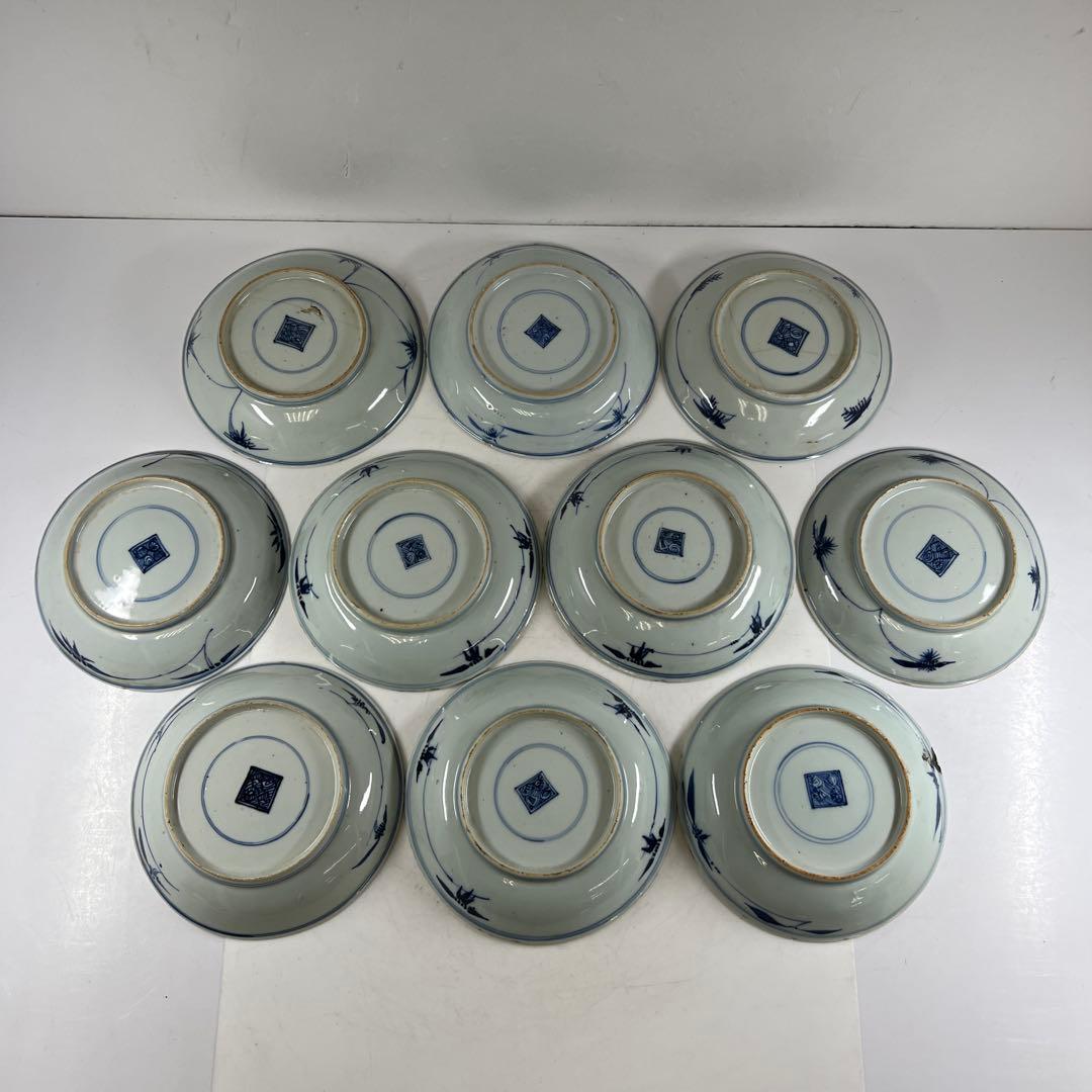 中国明末清朝期　古染付人物画中皿19枚　木箱　約16.5㎝東Y7-0723⭐︎2F