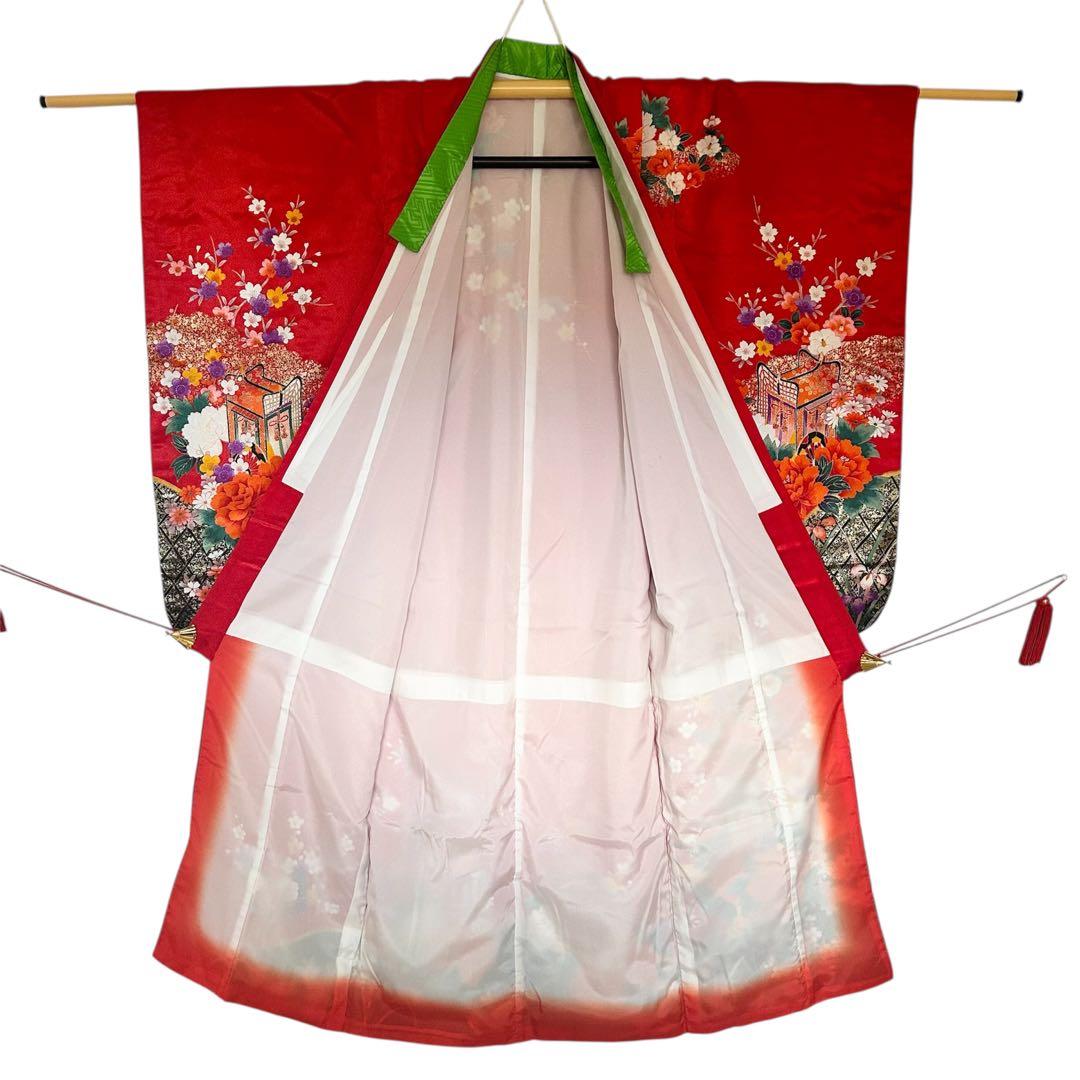 着物　七五三　7歳　女の子　13点　フルセット　赤　御所車　花文　吉祥文様